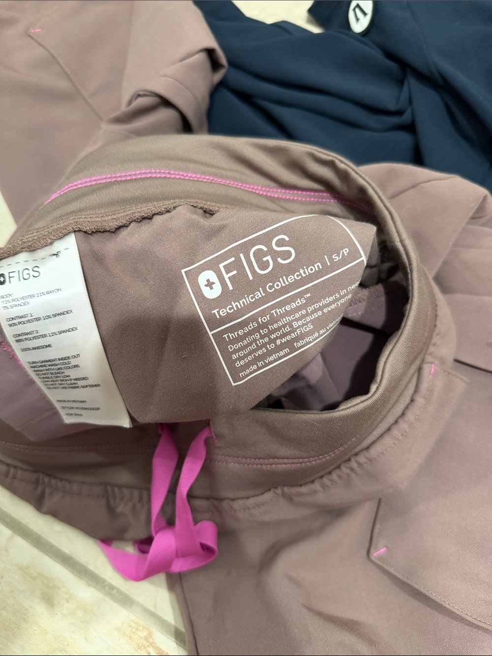 Figs Brown Cargo Jogger Pants with Pink Drawstring - Picture 5 of 5